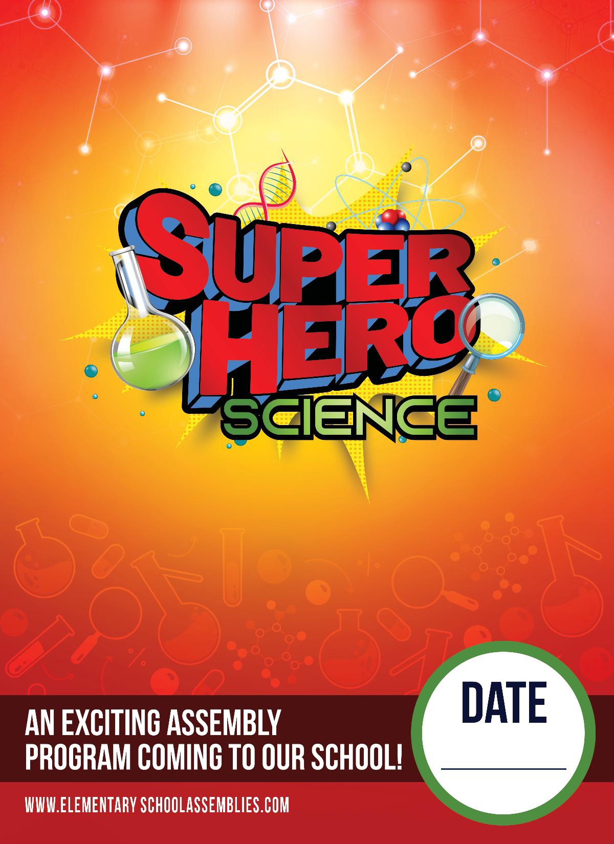 Superhero Science Assembly flier graphic